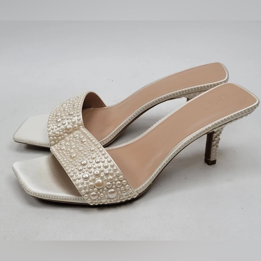 INC International Concepts BRIDAL WEDDING Pearl-Studded White Sandal Heels